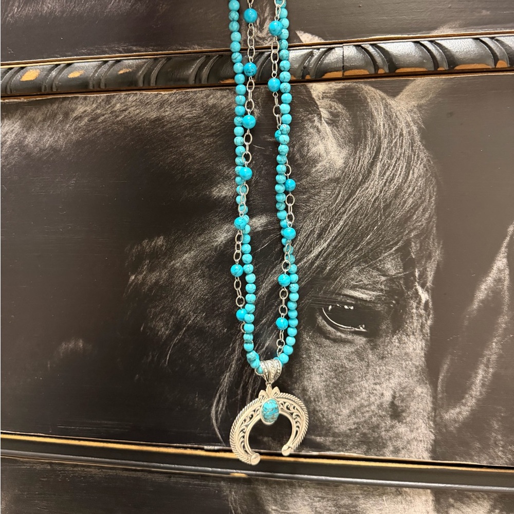 Montana Silversmiths Turquoise Bead Necklace Silver squash blossom earrings - Picture 5 of 8